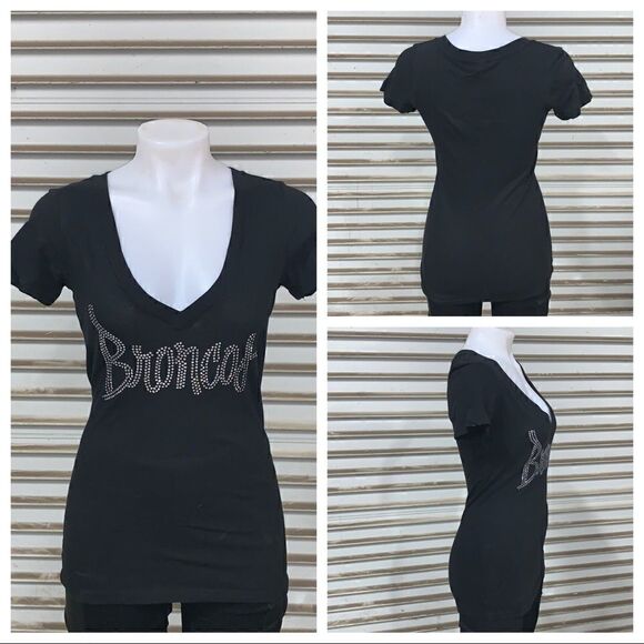 🛍Next Level black t-shirt with rhinestone Broncos - Picture 1 of 7
